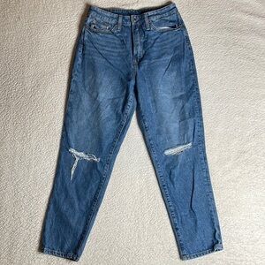 H&M Mom Jeans loose fit Denim Distressed Ripped Size 8